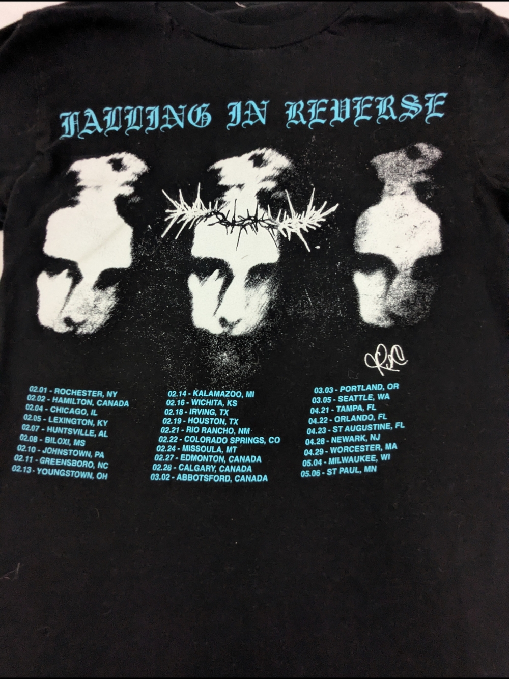 Falling In Reverse Concert Tee Tour Dates/Locations On Front Small - Picture 4 of 5